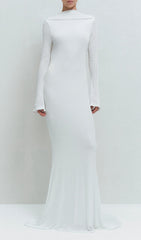 Joachim White Backless Long Sleeve Maxi Gown