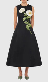 Gigi Rose Bloom Embroidered Sleeveless Midi Dress
