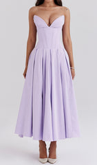 Devani Lavender Strapless Corset Midi Dress