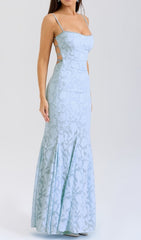 Elegant Cili Blue Lace-Up Fishtail Maxi Dress