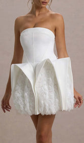 Dietrich White Strapless 'Petal Bloom' Mini Dress