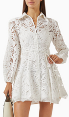 Gazit Light Blue Eyelet Embroidered Mini Dress