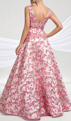 Hamida Enchanting Pink Floral V-Neck Maxi Dress