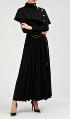 Jairo Black Asymmetrical Capelet Midi Dress