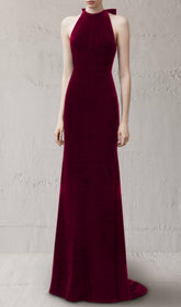 Frida Elegant Velvet Halter Neck Maxi Gown