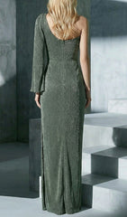 Jenae Olive One-Shoulder Draped Maxi Dress