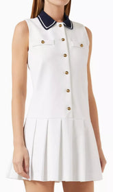 Chic White Contrast Collar Pleated Mini Dress
