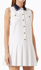 Chic White Contrast Collar Pleated Mini Dress