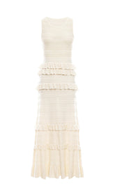 Elaina Boho Chic Knitted Ruffle Tiered Sleeveless Maxi Dress
