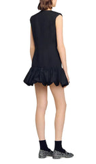 Chic V-Neck Button-Front Bubble Hem Mini Dress