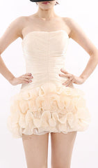 Jessia Chic Strapless Ruched Ruffle Mini Dress