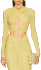 Darby Butter Yellow Twisted Cutout Long Sleeve Maxi Dress