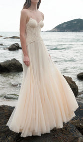Finja Ethereal Apricot Strapless Corset Mesh Maxi Dress