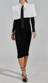 Gijs Statement Collar & Tie Long Sleeve Midi Dress