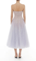Estevan Shimmering Lavender Tulle & Lace Midi Dress