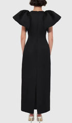 Eadoin Black Floral Statement Maxi Dress with Dramatic Puff Sleeves