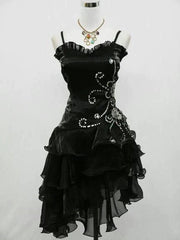 Black Organza Beaded Straps Short Party Dress