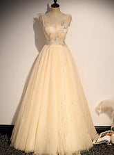 Precioso vestido de fiesta largo con lentejuelas color champán