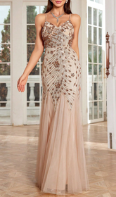 Gevvie Dazzling Sequin & Mesh Maxi Dress