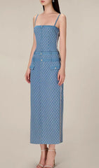 Celina Blue Quilted Denim Midi Dress