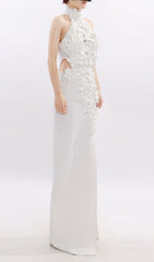 Jezel White 3D Floral Halter Maxi Dress