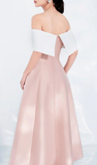 Dakota Elegant Blush Pink Off-Shoulder Slit Midi Dress