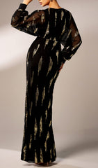 Briallen Glamour V-Neck Shimmering Gold Maxi Dress