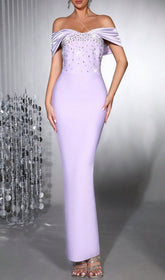 Haf Lavender Embellished Off-Shoulder Maxi Gown