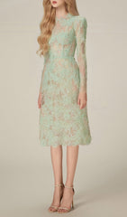 Avril Dazzling Mint Green Sequin Lace Midi Dress