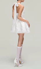 Dia White Eyelet Halter Mini Dress