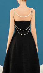 Ilyssa Black Pearl Draped Strapless Midi Dress