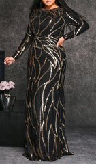 Dazzling Beatha Black & Gold Sequin Plus Size Maxi Dress