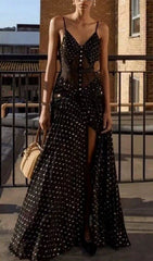 Graciela Polka Dot Strappy Mesh Maxi Dress