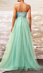 Dafna Mint Strapless Bow Tulle Maxi Gown