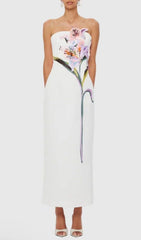 Jeneve Strapless 3D Floral Midi Dress