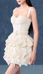 Elena White Sequin Ruffle Mini Dress