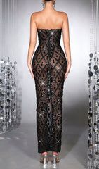 Halleli Dazzling Black Strapless Diamante Maxi Gown