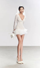 Dena White Lace Long Sleeve Mini Dress