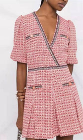 Chic Red Tweed Mini Dress