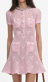 Georgina Luxe Pink Diamante Knit Mini Dress Set