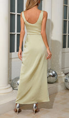 Eudora Sage Green Satin Cowl Neck Slit Maxi Dress