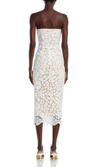 Charlotte White Floral Lace Strapless Midi Dress