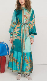 Vibrant Bohemian Canyon Flower Patchwork Long Sleeve Maxi Dress