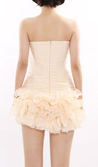 Jessia Chic Strapless Ruched Ruffle Mini Dress