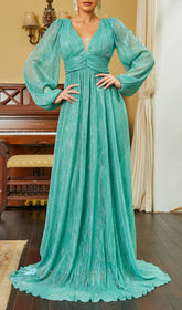 Briseis Aqua Shimmer Pleated Maxi Dress