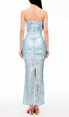 Eugenie Dazzling Blue Sequin Strapless Maxi Dress