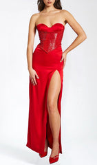 April Luxe Red Crystal Corset Gown