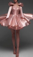 Jazzlyn Blush Pink Satin Bow Mini Dress