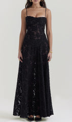 Billie Romantic Black Floral Lace-Up Back Maxi Dress