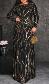 Dazzling Beatha Black & Gold Sequin Plus Size Maxi Dress